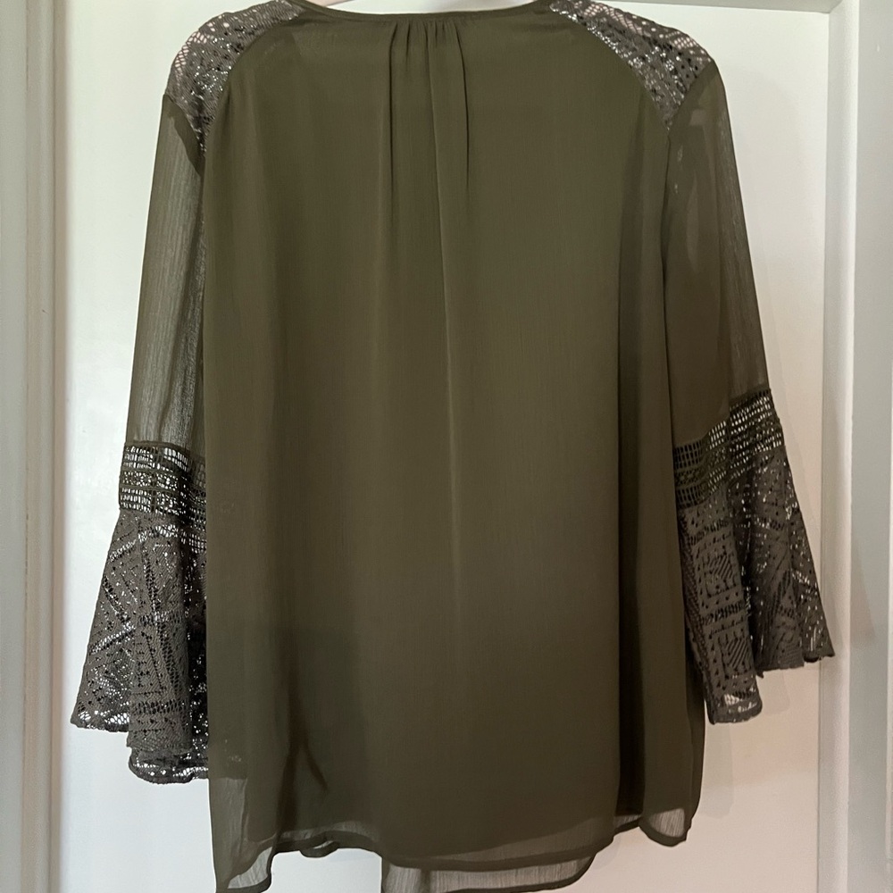 AGB Olive Green Lace Sleeve Blouse - Picture 2 of 3